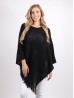 Solid Subtle Panels Poncho W/ Fringe